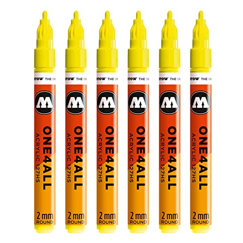 Molotow One4All 127HS Acryl Marker (2,0 mm Strichstärke, hochdeckend und permanent, UV-beständig, für fast alle Untergründe) 6 Stück Farbe 220 neongelb floureszierend von Molotow