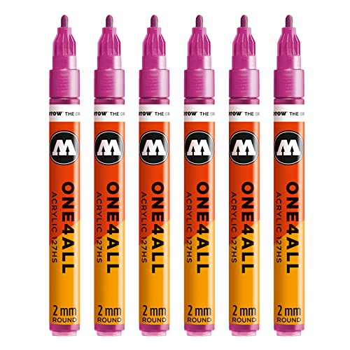 Molotow One4All 127HS Acryl Marker (2,0 mm Strichstärke, hochdeckend und permanent, UV-beständig, für fast alle Untergründe) 6 Stück Farbe 225 metallic pink von Molotow