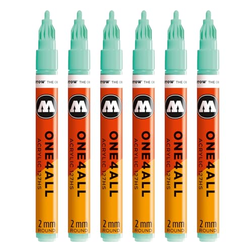 Molotow One4All 127HS Acryl Marker (2,0 mm Strichstärke, hochdeckend und permanent, schnell trocknend, nachfüllbar, für fast alle Untergründe) 6 Stück Farbe 253 riviera hell von Molotow