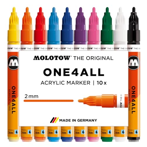 Molotow One4All 127HS Acryl Marker Basic-Set 1 (2,0 mm Strichstärke, hochdeckend und permanent, UV-beständig, für fast alle Untergründe) 10 Stück sortiert von Molotow