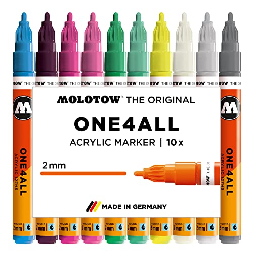 Molotow One4All 127HS Acryl Marker Basic-Set 3 (2,0 mm Strichstärke, hochdeckend und permanent, UV-beständig, für fast alle Untergründe) 10 Stück sortiert von Molotow