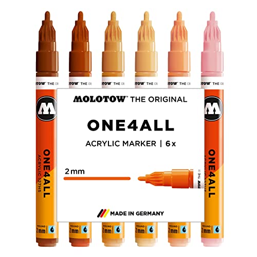 Molotow One4All 127HS Acryl Marker Character-Set (2,0 mm Strichstärke, hochdeckend und permanent, UV-beständig, für fast alle Untergründe) 6 Stück sortiert von Molotow