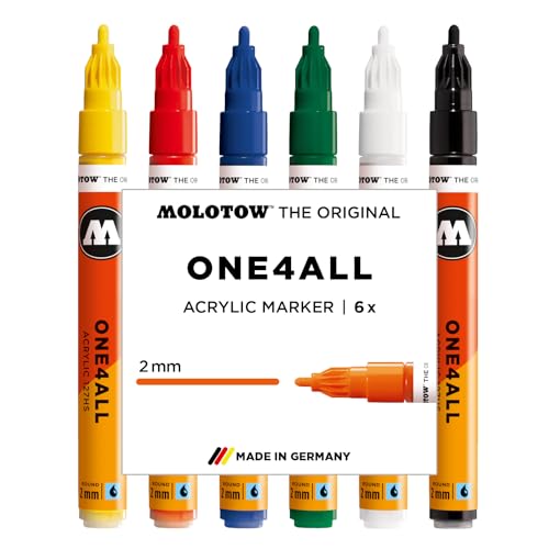 Molotow One4All 127HS Acryl Marker Basic Set 1 (2,0 mm Strichstärke, hochdeckend und permanent, schnell trocknend, nachfüllbar, für fast alle Untergründe) 6 Stück sortiert von Molotow