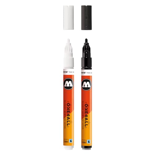 Molotow One4All 127HS Acryl Marker Glossy 2er Set (2,0 mm Strichstärke, hochglanz, hochdeckend und permanent, schnell trocknend, nachfüllbar) 251 white und 252 black von Molotow