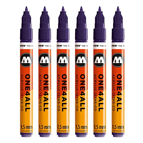 Molotow One4All 127HS-CO Acryl Marker (1,5 mm Strichstärke, hochdeckend und permanent, UV-beständig, für fast alle Untergründe) 6 Stück Farbe 043 violett dunkel von Molotow