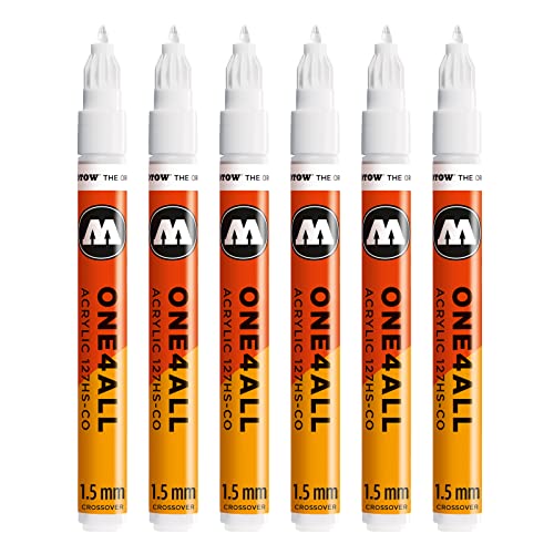 Molotow One4All 127HS-CO Acryl Marker (1,5 mm Strichstärke, hochdeckend und permanent, UV-beständig, für fast alle Untergründe) 6 Stück Farbe 160 signalweiß von Molotow
