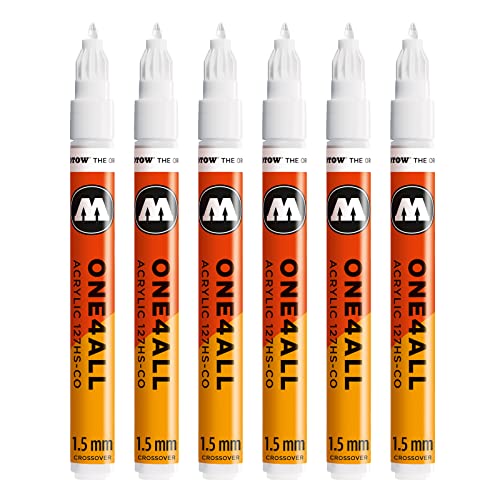 Molotow One4All 127HS-CO Acryl Marker (1,5 mm Strichstärke, hochdeckend und permanent, UV-beständig, für fast alle Untergründe) 6 Stück Farbe 160 signalweiß von Molotow