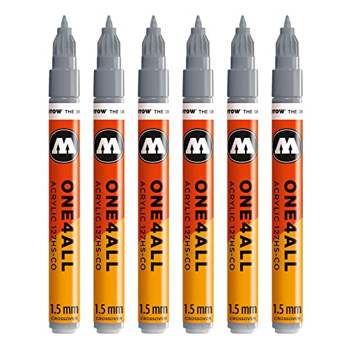 Molotow One4All 127HS-CO Acryl Marker (1,5 mm Strichstärke, hochdeckend und permanent, UV-beständig, für fast alle Untergründe) 6 Stück Farbe 203 kühles grau pastell von MOLO7