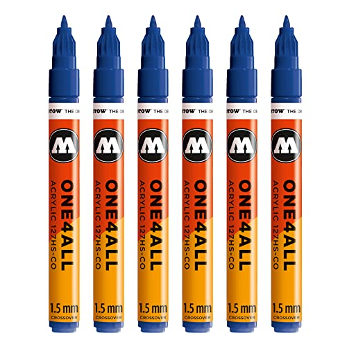 Molotow One4All 127HS-CO Acryl Marker (1,5 mm Strichstärke, hochdeckend und permanent, UV-beständig, für fast alle Untergründe) 6 Stück Farbe 204 echtblau von Molotow