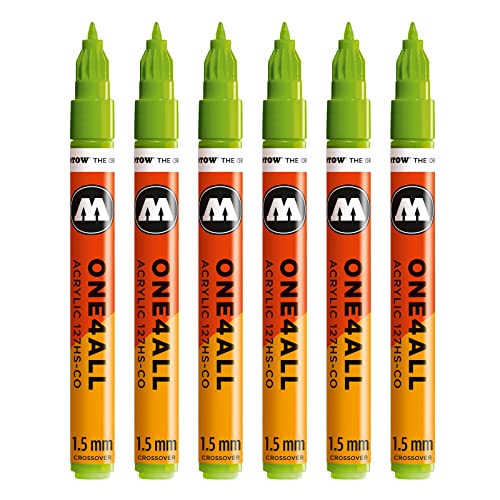 Molotow One4All 127HS-CO Acryl Marker (1,5 mm Strichstärke, hochdeckend und permanent, UV-beständig, für fast alle Untergründe) 6 Stück Farbe 221 grashüpfer von Molotow