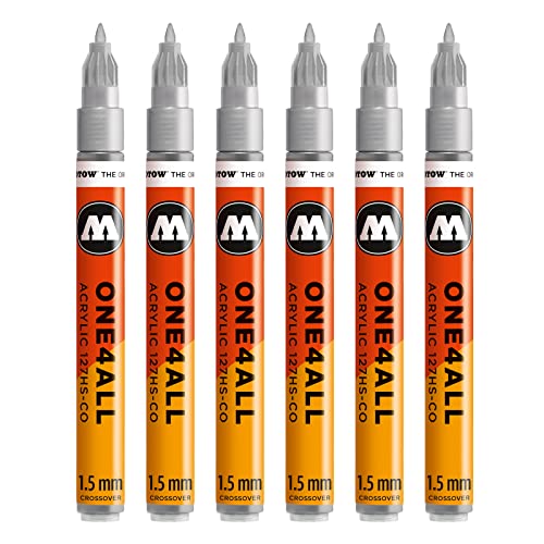Molotow One4All 127HS-CO Acryl Marker (1,5 mm Strichstärke, hochdeckend und permanent, UV-beständig, für fast alle Untergründe) 6 Stück Farbe 227 metallic silber von MOLO7