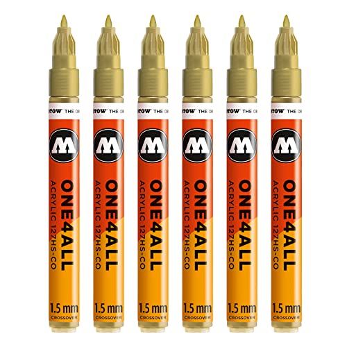 Molotow One4All 127HS-CO Acryl Marker (1,5 mm Strichstärke, hochdeckend und permanent, UV-beständig, für fast alle Untergründe) 6 Stück Farbe 228 metallic gold von Molotow