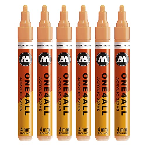 Molotow One4All 227HS Acryl Marker (4,0 mm Strichstärke, hochdeckend und permanent, UV-beständig, für fast alle Untergründe) 6 Stück Farbe 117 pfirsich pastell von Molotow