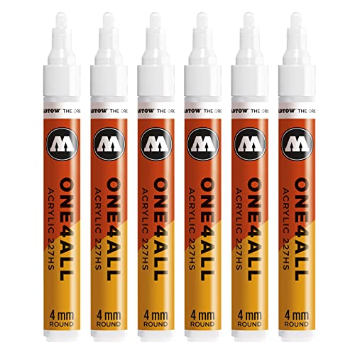 Molotow One4All 227HS Acryl Marker (4,0 mm Strichstärke, hochdeckend und permanent, UV-beständig, für fast alle Untergründe) 6 Stück Farbe 160 signalweiß von Molotow