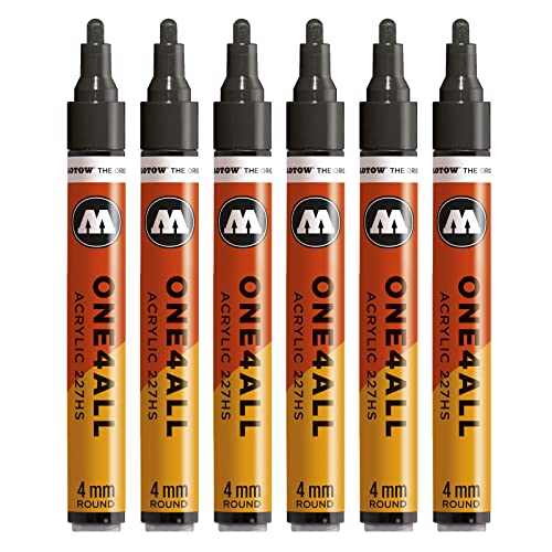 Molotow One4All 227HS Acryl Marker (4,0 mm Strichstärke, hochdeckend und permanent, UV-beständig, für fast alle Untergründe) 6 Stück Farbe 180 signalschwarz von Molotow