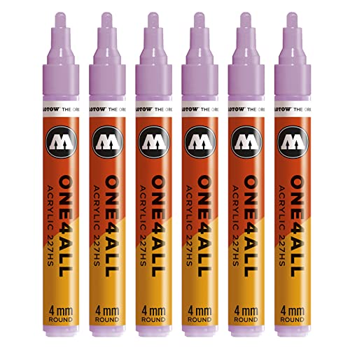 Molotow One4All 227HS Acryl Marker (4,0 mm Strichstärke, hochdeckend und permanent, UV-beständig, für fast alle Untergründe) 6 Stück Farbe 201 lila pastell von Molotow