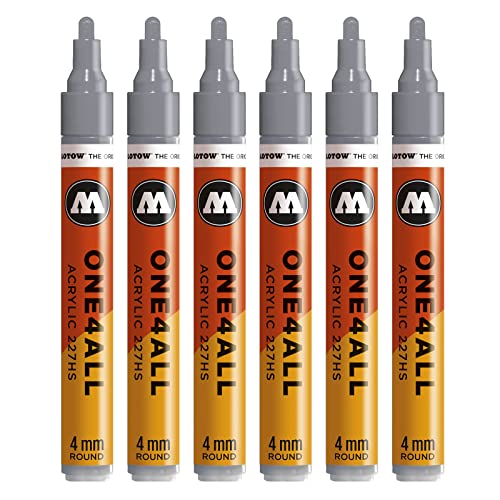 Molotow One4All 227HS Acryl Marker (4,0 mm Strichstärke, hochdeckend und permanent, UV-beständig, für fast alle Untergründe) 6 Stück Farbe 203 kühles grau pastell, 1 Stück (6er Pack) von Molotow