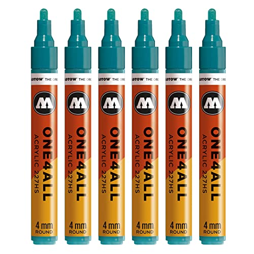 Molotow One4All 227HS Acryl Marker (4,0 mm Strichstärke, hochdeckend und permanent, UV-beständig, für fast alle Untergründe) 6 Stück Farbe 206 lagunen blau von Molotow