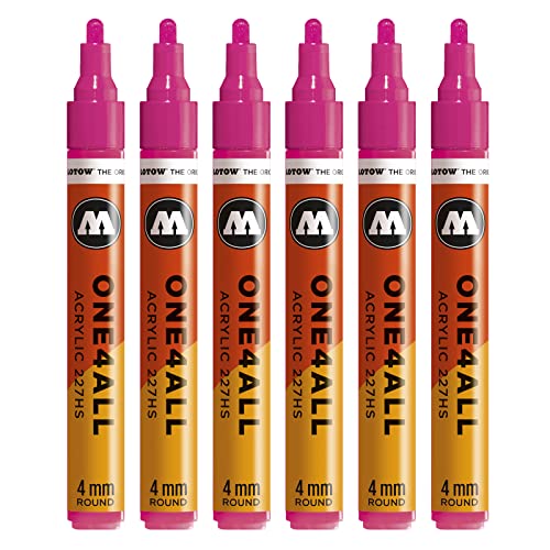 Molotow One4All 227HS Acryl Marker (4,0 mm Strichstärke, hochdeckend und permanent, UV-beständig, für fast alle Untergründe) 6 Stück Farbe 217 neonpink floureszierend von Molotow