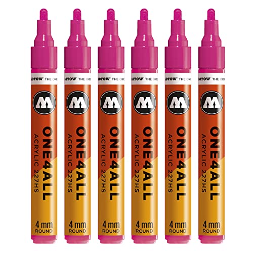 Molotow One4All 227HS Acryl Marker (4,0 mm Strichstärke, hochdeckend und permanent, UV-beständig, für fast alle Untergründe) 6 Stück Farbe 217 neonpink floureszierend von Molotow