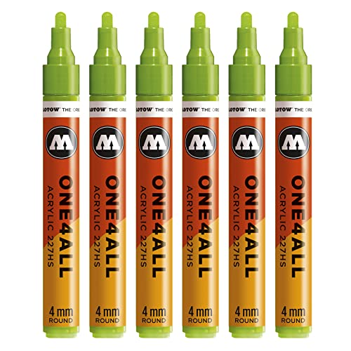 Molotow One4All 227HS Acryl Marker (4,0 mm Strichstärke, hochdeckend und permanent, UV-beständig, für fast alle Untergründe) 6 Stück Farbe 221 grashüpfer von Molotow