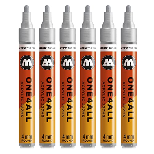 Molotow One4All 227HS Acryl Marker (4,0 mm Strichstärke, hochdeckend und permanent, UV-beständig, für fast alle Untergründe) 6 Stück Farbe 227 metallic silber von Molotow