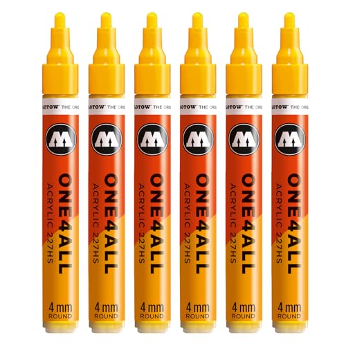 Molotow One4All 227HS Acryl Marker (4,0 mm Strichstärke, hochdeckend und permanent, schnell trocknend, nachfüllbar, für fast alle Untergründe) 6 Stück Farbe 239 signalgelb von Molotow