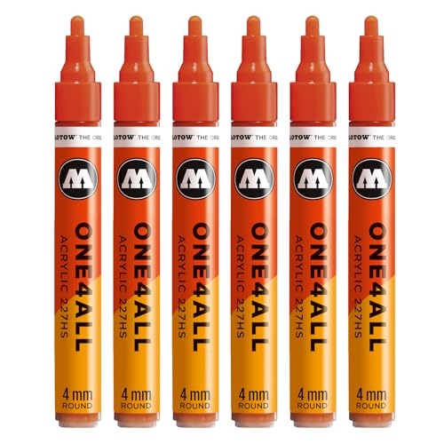 Molotow One4All 227HS Acryl Marker (4,0 mm Strichstärke, hochdeckend und permanent, schnell trocknend, nachfüllbar, für fast alle Untergründe) 6 Stück Farbe 242 blutorange von Molotow