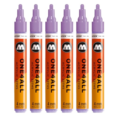 Molotow One4All 227HS Acryl Marker (4,0 mm Strichstärke, hochdeckend und permanent, schnell trocknend, nachfüllbar, für fast alle Untergründe) 6 Stück Farbe 246 lavendel von Molotow