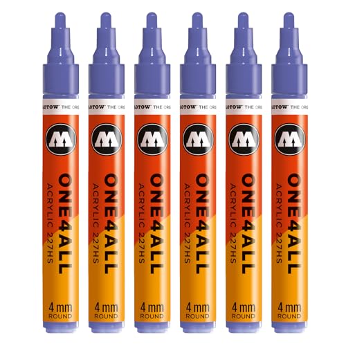 Molotow One4All 227HS Acryl Marker (4,0 mm Strichstärke, hochdeckend und permanent, schnell trocknend, nachfüllbar, für fast alle Untergründe) 6 Stück Farbe 247 veilchen von Molotow