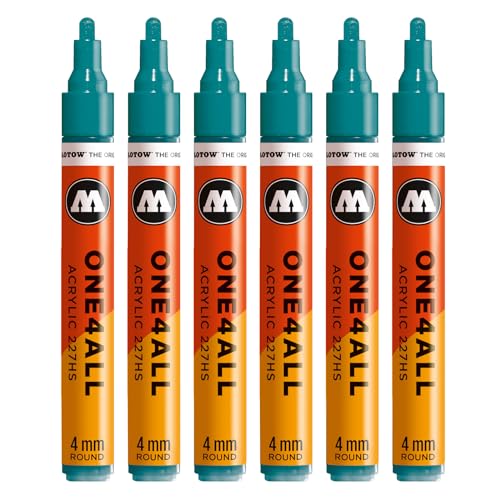 Molotow One4All 227HS Acryl Marker (4,0 mm Strichstärke, hochdeckend und permanent, schnell trocknend, nachfüllbar, für fast alle Untergründe) 6 Stück Farbe 255 aqua von Molotow