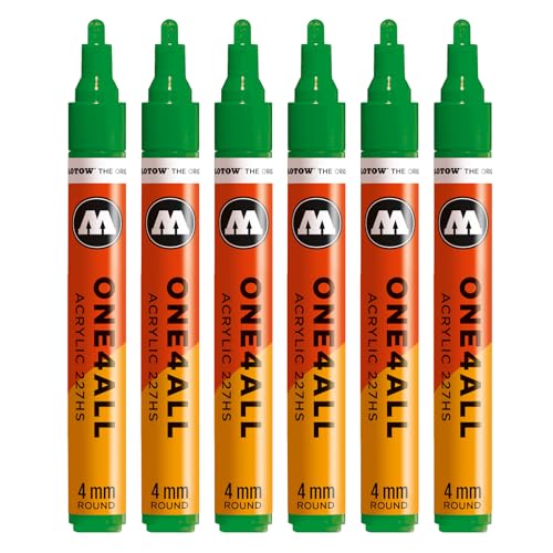 Molotow One4All 227HS Acryl Marker (4,0 mm Strichstärke, hochdeckend und permanent, schnell trocknend, nachfüllbar, für fast alle Untergründe) 6 Stück Farbe 256 kleegrün von Molotow