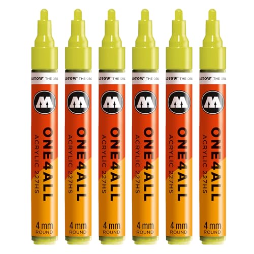 Molotow One4All 227HS Acryl Marker (4,0 mm Strichstärke, hochdeckend und permanent, schnell trocknend, nachfüllbar, für fast alle Untergründe) 6 Stück Farbe 257 naturgrün hell von Molotow