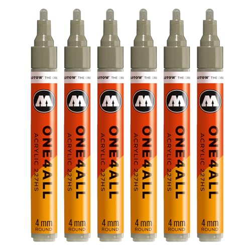 Molotow One4All 227HS Acryl Marker (4,0 mm Strichstärke, hochdeckend und permanent, schnell trocknend, nachfüllbar, für fast alle Untergründe) 6 Stück Farbe 261 steingrau mittel von Molotow