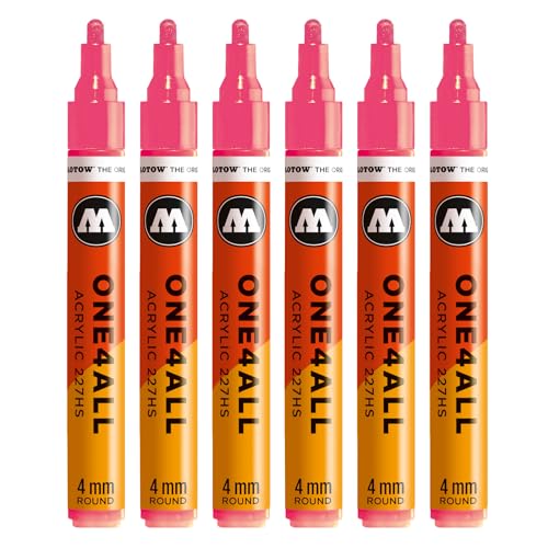 Molotow One4All 227HS Acryl Marker (4,0 mm Strichstärke, hochdeckend und permanent, schnell trocknend, nachfüllbar, für fast alle Untergründe) 6 Stück Farbe 262 ANTISTATIK neonrot fluo von Molotow