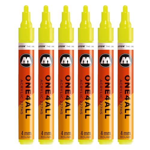 Molotow One4All 227HS Acryl Marker (4,0 mm Strichstärke, hochdeckend und permanent, schnell trocknend, nachfüllbar, für fast alle Untergründe) 6 Stück Farbe 263 neongrün hell fluo von Molotow