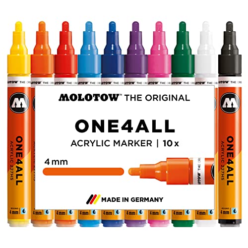 Molotow One4All 227HS Acryl Marker Basic-Set 1 (4,0 mm Strichstärke, hochdeckend und permanent, UV-beständig, für fast alle Untergründe) 10 Stück sortiert von Molotow