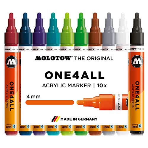 Molotow One4All 227HS Acryl Marker Basic-Set 2 (4,0 mm Strichstärke, hochdeckend und permanent, UV-beständig, für fast alle Untergründe) 10 Stück sortiert von Molotow