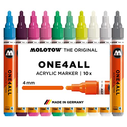 Molotow One4All 227HS Acryl Marker Basic-Set 3 (4,0 mm Strichstärke, hochdeckend und permanent, UV-beständig, für fast alle Untergründe) 10 Stück sortiert von Molotow