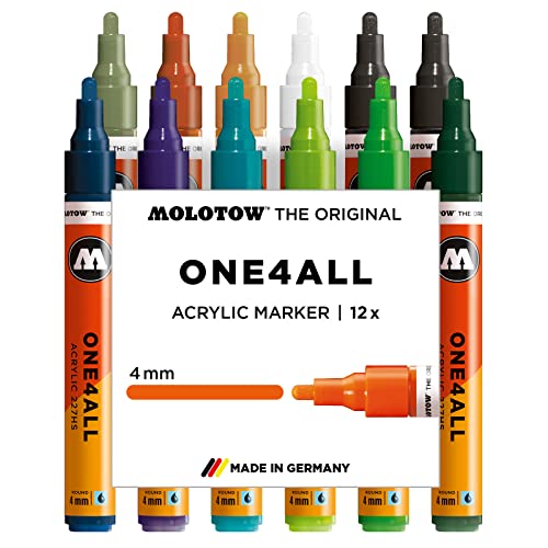 Molotow One4All 227HS Acryl Marker Main-Kit 2 (4,0 mm Strichstärke, hochdeckend und permanent, UV-beständig, für fast alle Untergründe) 12 Stück sortiert von Molotow