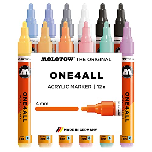Molotow One4All 227HS Acryl Marker Pastell-Kit (4,0 mm Strichstärke, hochdeckend und permanent, UV-beständig, für fast alle Untergründe) 12 Stück sortiert von Molotow