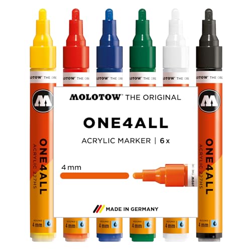 Molotow One4All 227HS Acryl Marker Basic Set 1 (4,0 mm Strichstärke, hochdeckend und permanent, schnell trocknend, nachfüllbar, für fast alle Untergründe) 6 Stück sortiert von Molotow