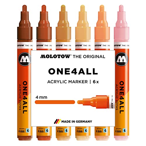 Molotow One4All 227HS Acryl Marker Character-Set (4,0 mm Strichstärke, hochdeckend und permanent, UV-beständig, für fast alle Untergründe) 6 Stück sortiert von Molotow