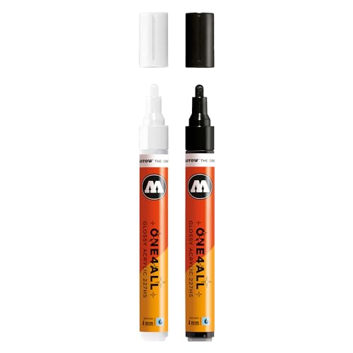 Molotow One4All 227HS Acryl Marker Glossy 2er Set (4,0 mm Strichstärke, hochglanz, hochdeckend und permanent, schnell trocknend, nachfüllbar) 251 white und 252 black von Molotow
