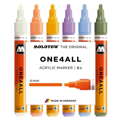 Molotow One4All 227HS Acryl Marker Pastel Modern Set (4,0 mm Strichstärke, hochdeckend und permanent, schnell trocknend, nachfüllbar, für fast alle Untergründe) 6 Stück sortiert von Molotow