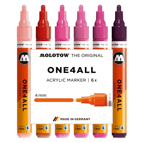 Molotow One4All 227HS Acryl Marker Pink Set (4,0 mm Strichstärke, hochdeckend und permanent, schnell trocknend, nachfüllbar, für fast alle Untergründe) 6 Stück sortiert von Molotow