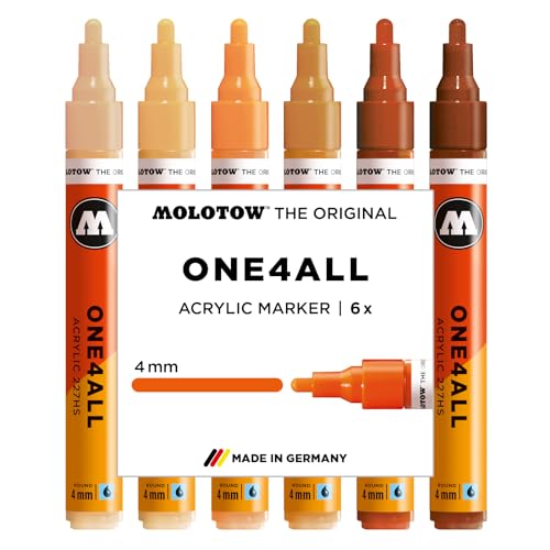 Molotow One4All 227HS Acryl Marker Wood Set (4,0 mm Strichstärke, hochdeckend und permanent, schnell trocknend, nachfüllbar, für fast alle Untergründe) 6 Stück sortiert von Molotow