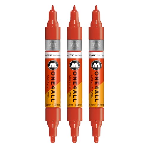 Molotow One4All Acrylic Twin Marker (1,5 und 4,0 mm Strichstärke, hochdeckend und permanent, schnell trocknend, nachfüllbar, für fast alle Untergründe) 3 Stück Farbe 242 blutorange von Molotow