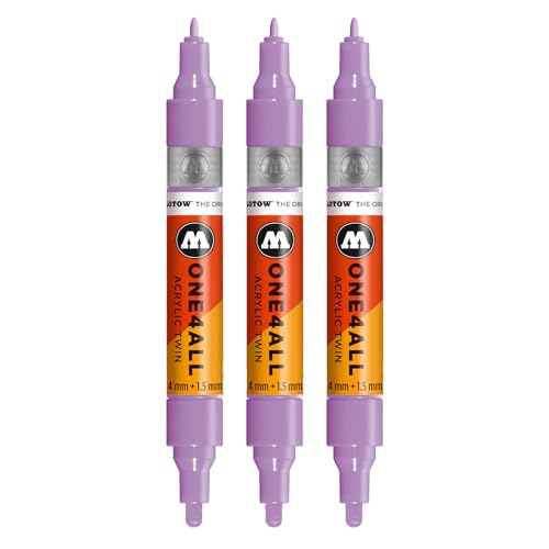 Molotow One4All Acrylic Twin Marker (1,5 und 4,0 mm Strichstärke, hochdeckend und permanent, schnell trocknend, nachfüllbar, für fast alle Untergründe) 3 Stück Farbe 246 lavendel von Molotow