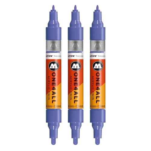 Molotow One4All Acrylic Twin Marker (1,5 und 4,0 mm Strichstärke, hochdeckend und permanent, schnell trocknend, nachfüllbar, für fast alle Untergründe) 3 Stück Farbe 247 veilchen von Molotow
